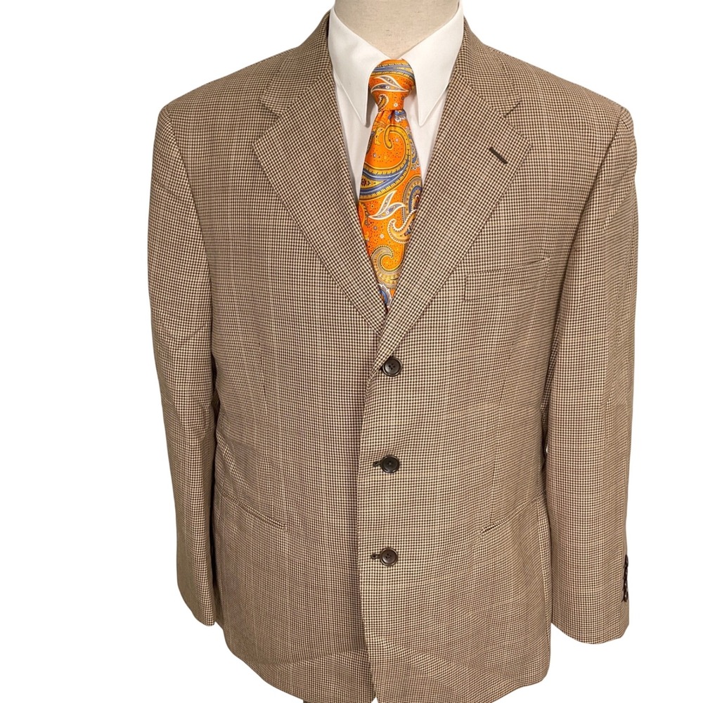 Paolo Vista Blazer Mens 42R Brown‎ Houndstooth Plaid Heritage Super 110s Wool